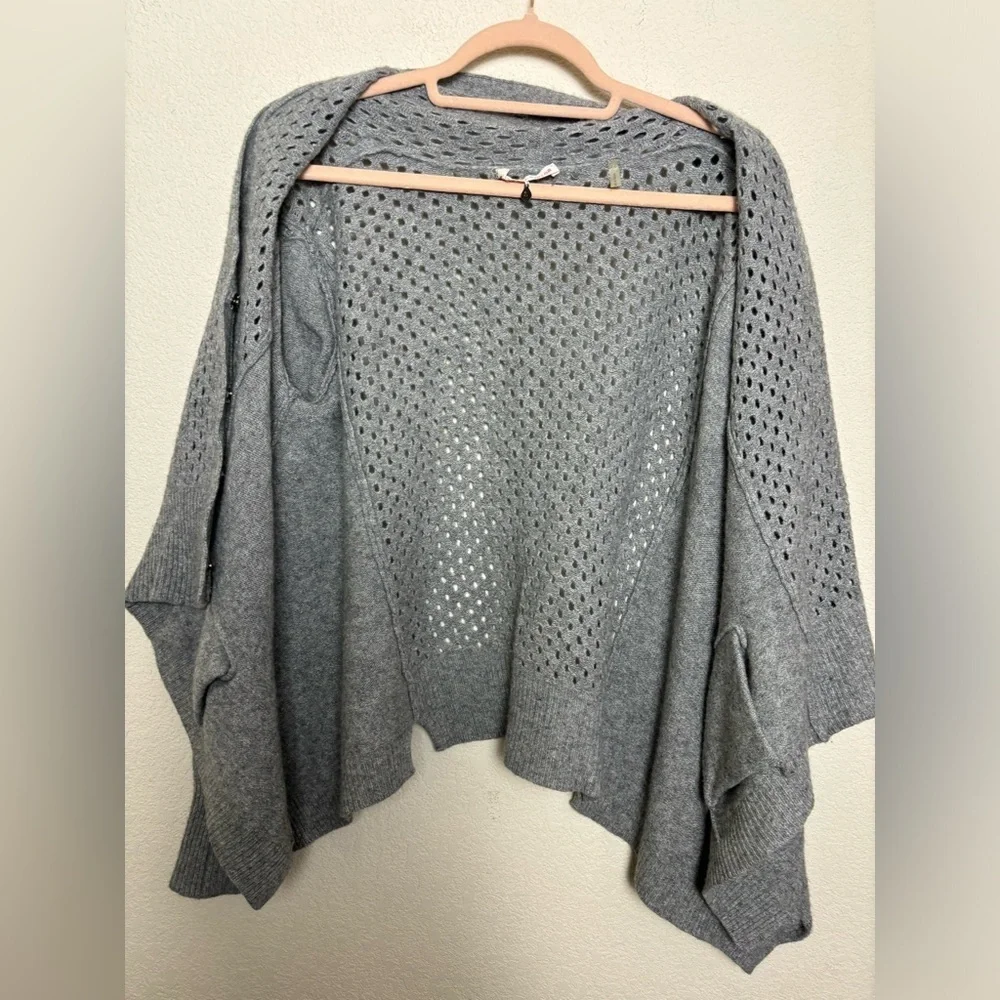Rebecca Taylor Gray Lambswool/Cashmere Blend Crochet Asymmetrical Hem Cardigan S